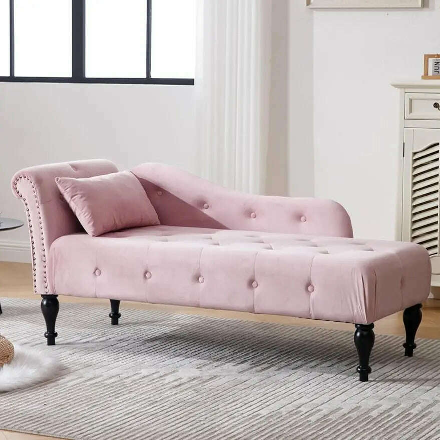 KIMLUD, Tufted Velvet Chaise Lounge Chair Indoor, Modern Upholstered Rolled Arm Sofa Lounge Indoor with Nailhead Trim, Lounge Chaise, Pink / United States, KIMLUD Womens Clothes