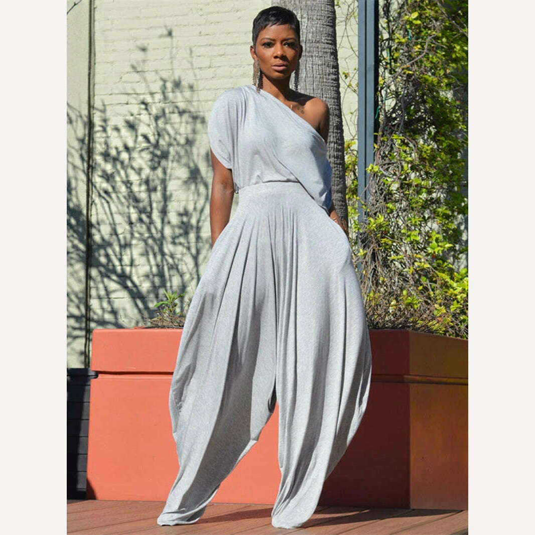 KIMLUD, Two 2 Piece Sets Outfits for Women Tracksuit Summer Clothing Off Shoulder T-Shirt Top Harem Pants Suit Casual 2 Piece Woman Sets, KIMLUD Womens Clothes
