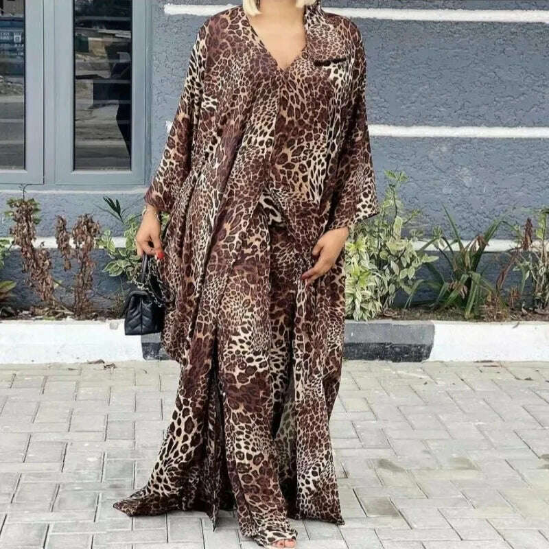 KIMLUD, Two Piece Set Women Africa Clothes African Dashiki New Fashion 2 Piece Sets Long Dress Pants Suit Party Dresses Big Size Robe, Khaki / One Size, KIMLUD Womens Clothes
