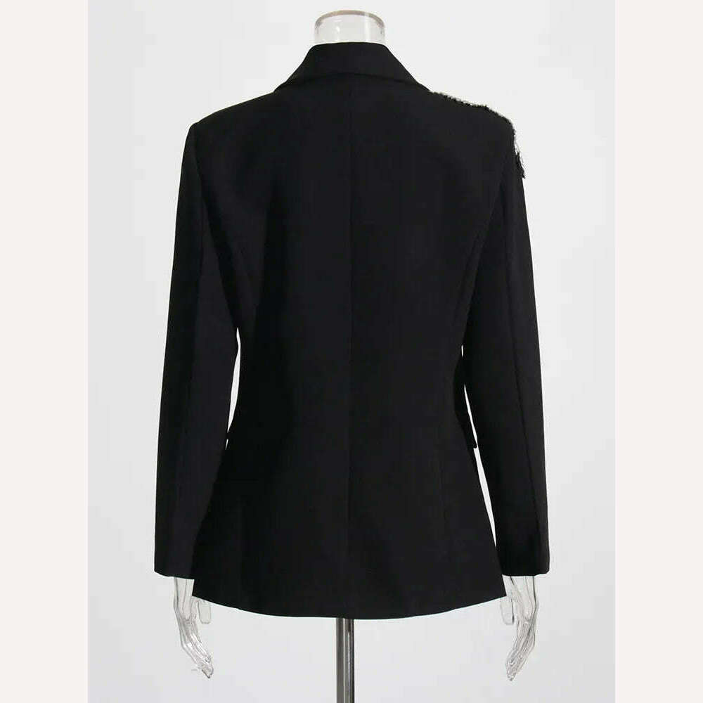 TWOTWINSTYLE Autumn Slim Blazers For Women Notched Collar Long Sleeve Patchwork Diamonds Chic Style Blazer Female Fashion 2023 - KIMLUD