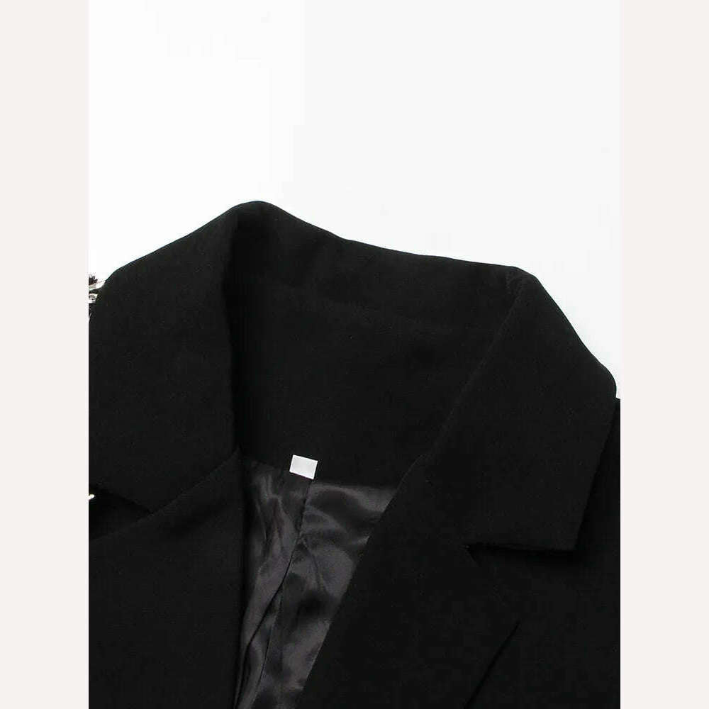 TWOTWINSTYLE Autumn Slim Blazers For Women Notched Collar Long Sleeve Patchwork Diamonds Chic Style Blazer Female Fashion 2023 - KIMLUD