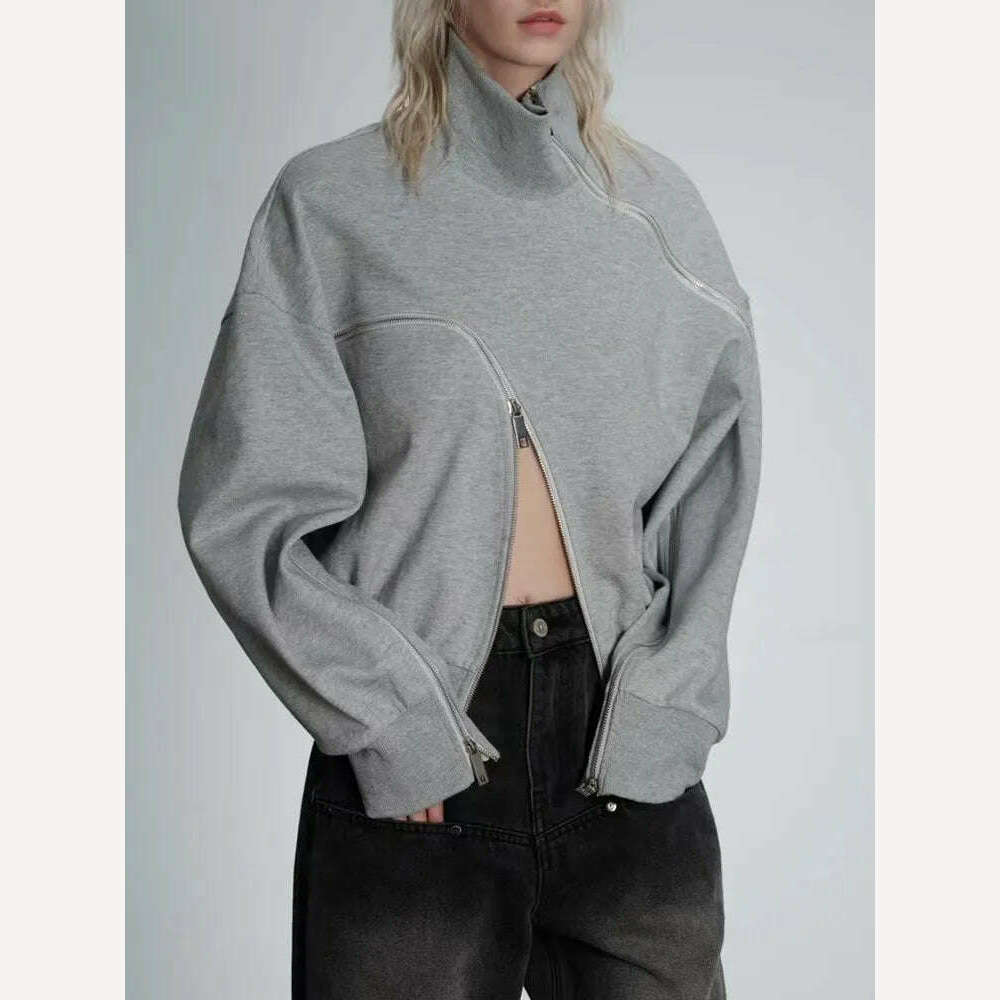 TWOTWINSTYLE Minimalist Casual Sweatshirts For Women Turtleneck Long Sleeve Patchwork Zipper Streetwear Sweatshirt Female Style, KIMLUD Women's Clothes