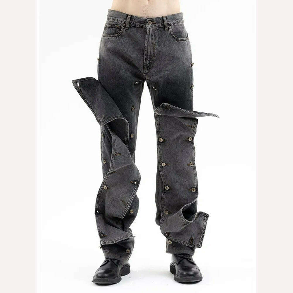 TWOTWINSTYLE Patchwork Button Detachable Denim Pant For Women High Waist Spliced Pocket Chic Straight Jeans Female Fashion New - KIMLUD