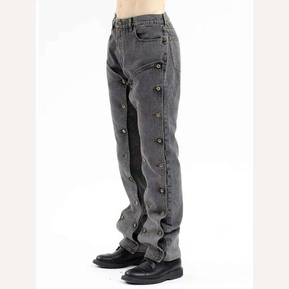 TWOTWINSTYLE Patchwork Button Detachable Denim Pant For Women High Waist Spliced Pocket Chic Straight Jeans Female Fashion New - KIMLUD