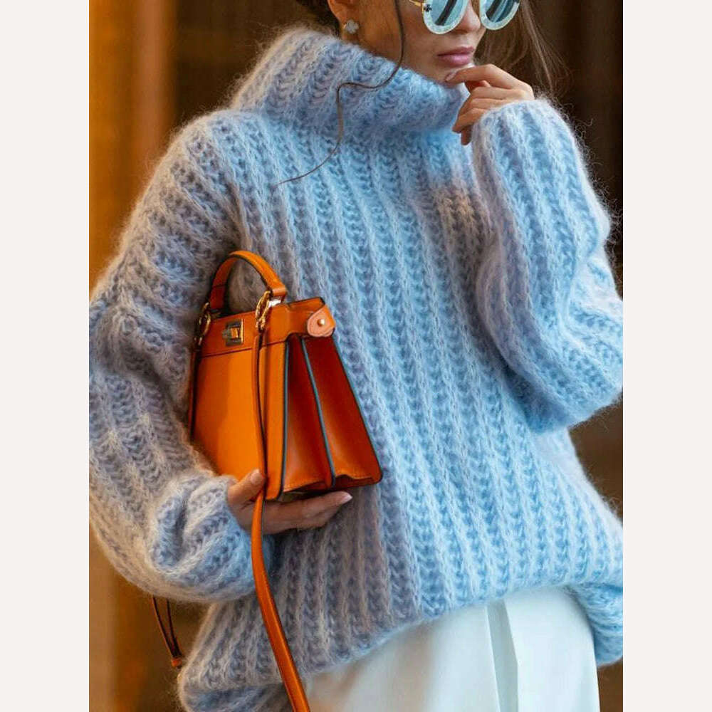 TWOTWINSTYLE Solid Minimalist Sweaters For Women Turtleneck Long Sleeve Loose Pullover Winter Sweater Female Fashion Clothing - KIMLUD