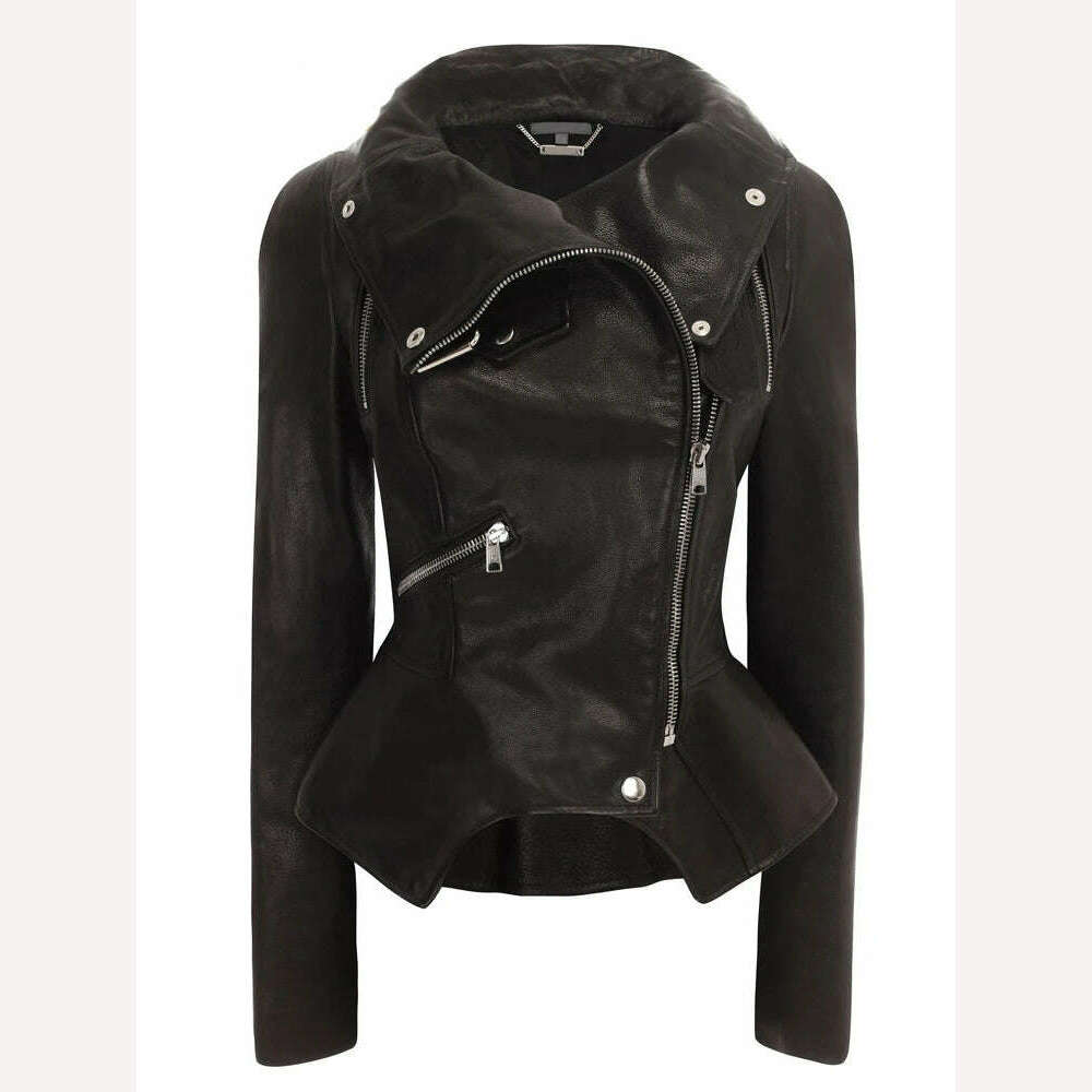 TWOTWINSTYLE Solid Patchwork Zipper Casual Slimming Coats For Women Stand Collar Long Sleeve Streetwear Leather Jackets Female - KIMLUD