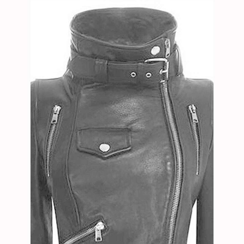 TWOTWINSTYLE Solid Patchwork Zipper Casual Slimming Coats For Women Stand Collar Long Sleeve Streetwear Leather Jackets Female - KIMLUD