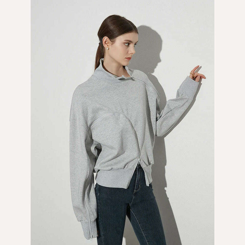 KIMLUD, TWOTWINSTYLE Solid Patchwork Zipper Streetwear Sweatshirts For Women Tuntleneck Long Sleeve Pullover Sweatshirt Female Fahion, KIMLUD Women's Clothes