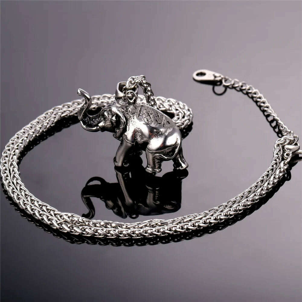 U7 Stainless Steel Gold Color Trendy Elephant Charm Pendant Necklace for Man Thick Chain Animal Lucky Jewelry Gift P755 - KIMLUD