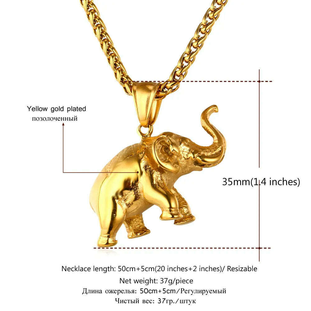 U7 Stainless Steel Gold Color Trendy Elephant Charm Pendant Necklace for Man Thick Chain Animal Lucky Jewelry Gift P755 - KIMLUD