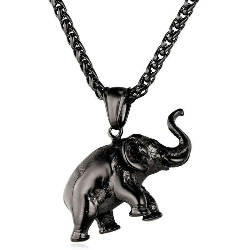 U7 Stainless Steel Gold Color Trendy Elephant Charm Pendant Necklace for Man Thick Chain Animal Lucky Jewelry Gift P755 - KIMLUD