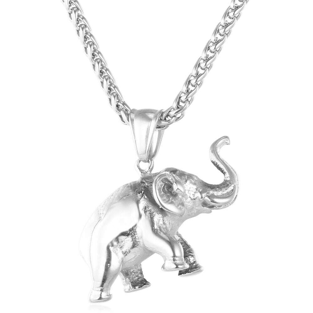 U7 Stainless Steel Gold Color Trendy Elephant Charm Pendant Necklace for Man Thick Chain Animal Lucky Jewelry Gift P755 - KIMLUD
