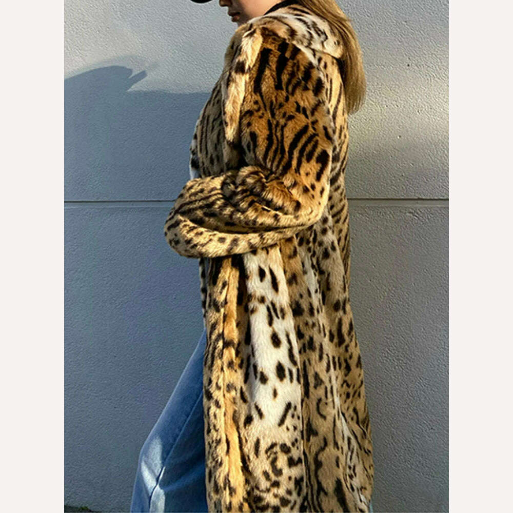 KIMLUD, UCXQ Winter Long Warm Thick Leopard Fluffy Faux Fur Coat Women Tiger Print Runway Loose Luxury Designer Clothing Women 2023 New, KIMLUD Womens Clothes