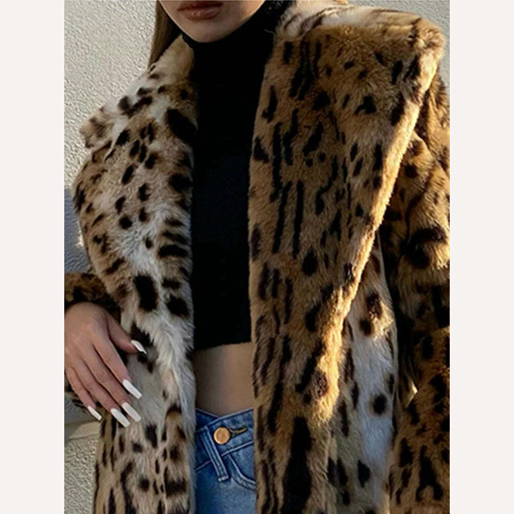 KIMLUD, UCXQ Winter Long Warm Thick Leopard Fluffy Faux Fur Coat Women Tiger Print Runway Loose Luxury Designer Clothing Women 2023 New, KIMLUD Women's Clothes