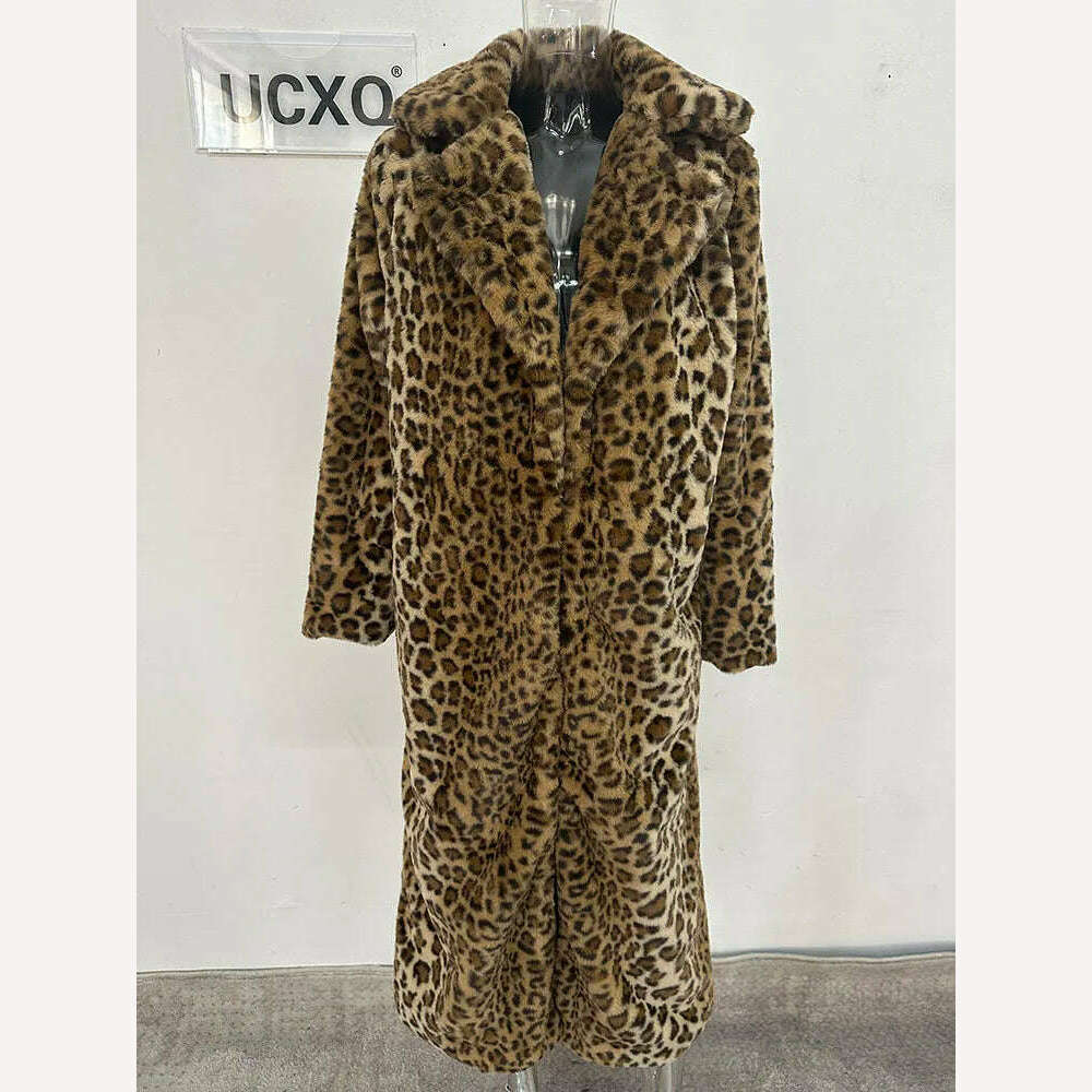 KIMLUD, UCXQ Winter Long Warm Thick Leopard Fluffy Faux Fur Coat Women Tiger Print Runway Loose Luxury Designer Clothing Women 2023 New, Multicolor / S, KIMLUD Womens Clothes