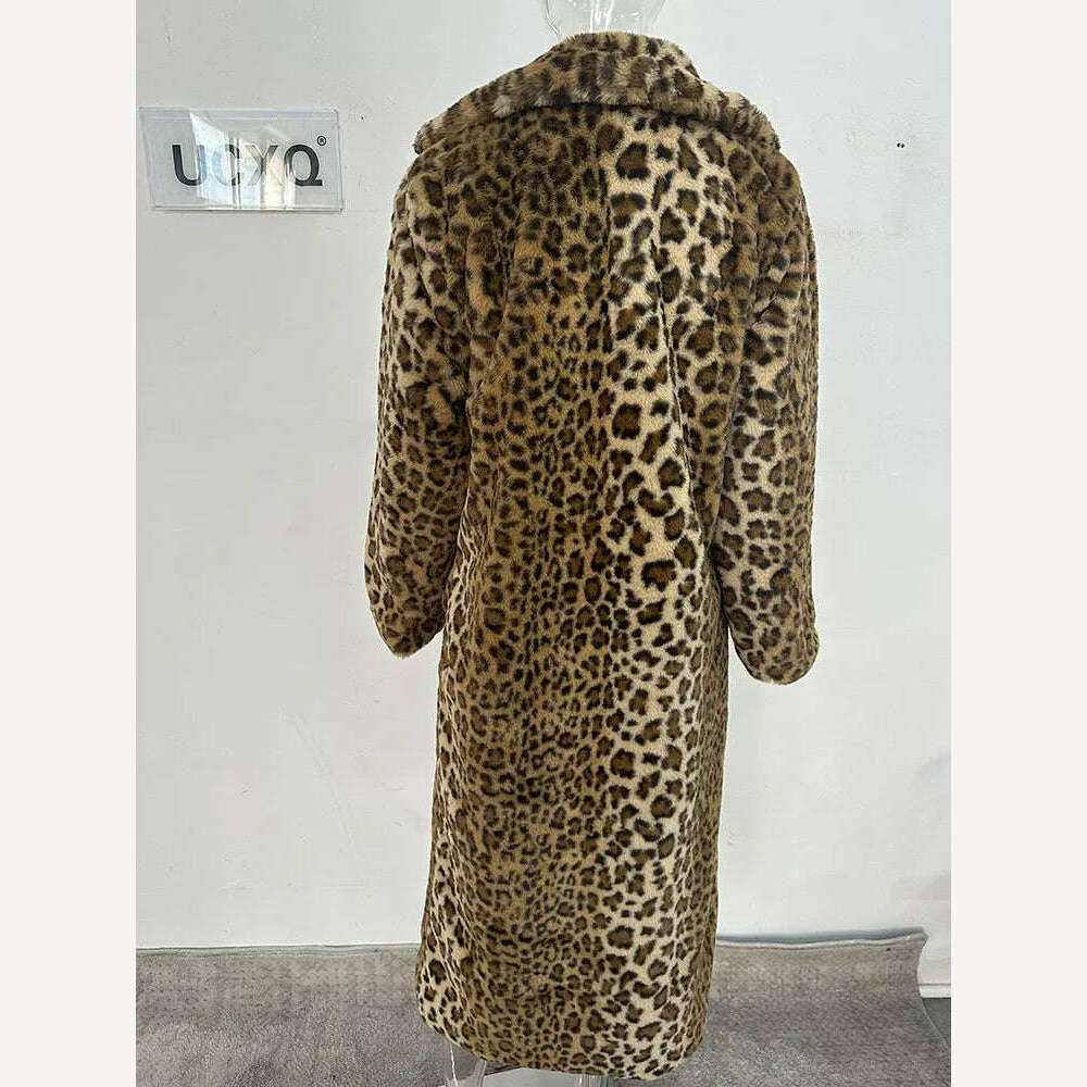 KIMLUD, UCXQ Winter Long Warm Thick Leopard Fluffy Faux Fur Coat Women Tiger Print Runway Loose Luxury Designer Clothing Women 2023 New, KIMLUD Womens Clothes