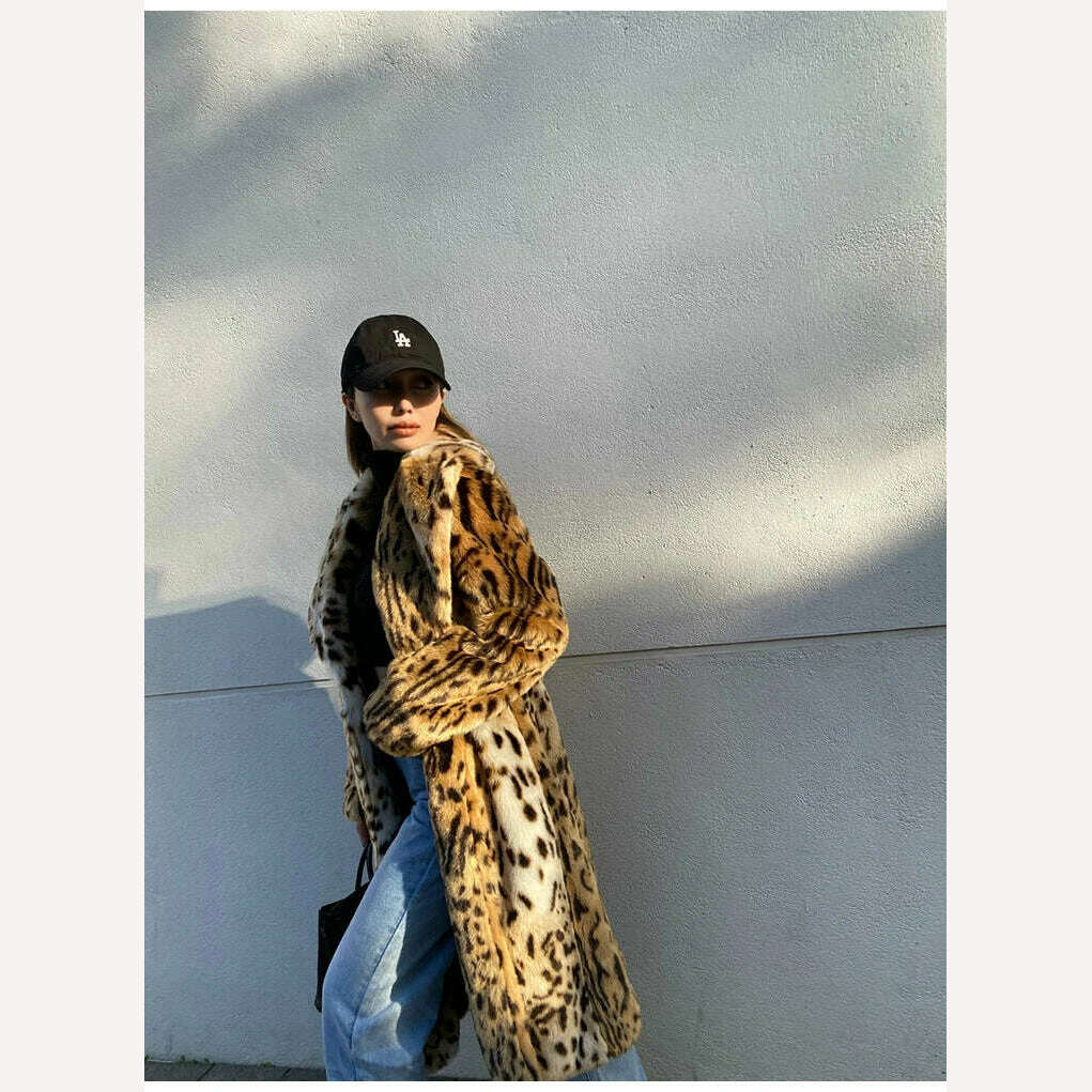 KIMLUD, UCXQ Winter Long Warm Thick Leopard Fluffy Faux Fur Coat Women Tiger Print Runway Loose Luxury Designer Clothing Women 2023 New, KIMLUD Womens Clothes