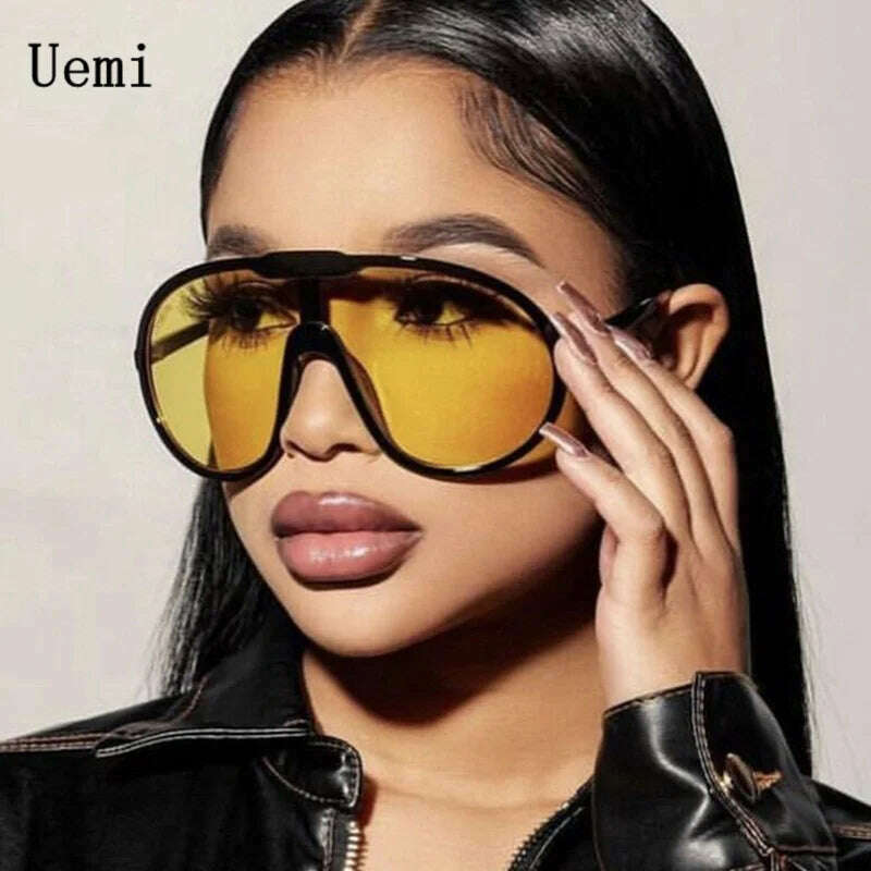 KIMLUD, Uemi Fashion Vintage One Piece Sunglasses For Women Men Yellow Oversized Sun Glasses Female Shades UV400 Eyeglasses, KIMLUD Women's Clothes