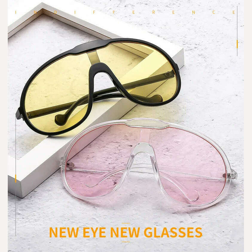 KIMLUD, Uemi Fashion Vintage One Piece Sunglasses For Women Men Yellow Oversized Sun Glasses Female Shades UV400 Eyeglasses, KIMLUD Womens Clothes