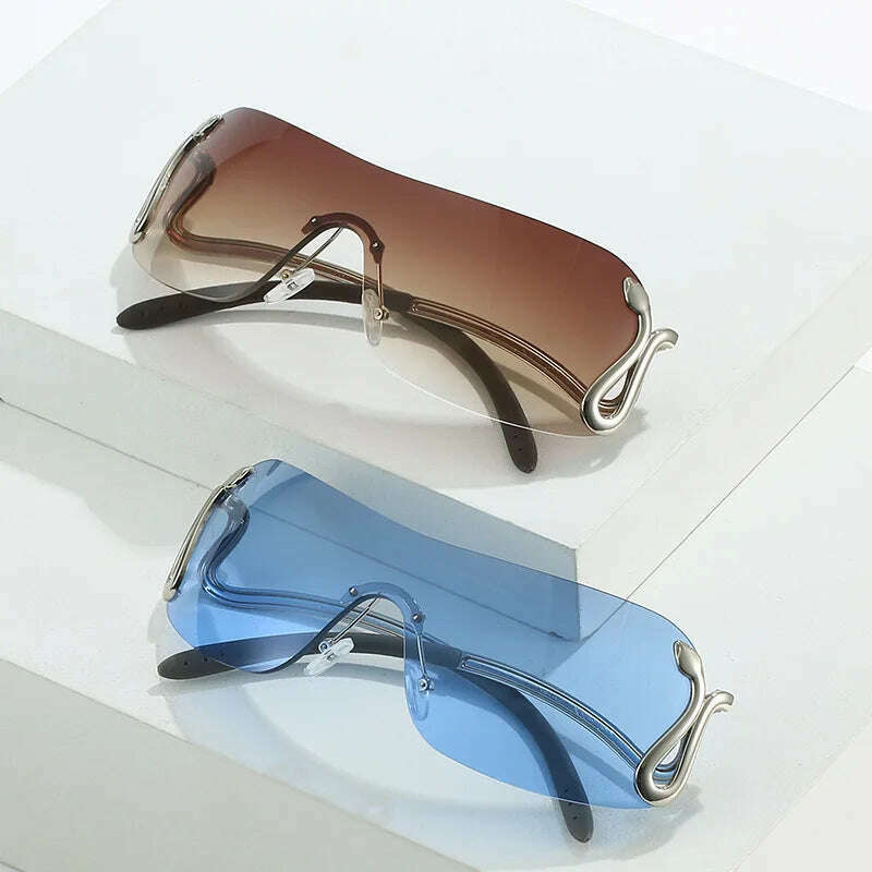 Uemi New Fashion Rimless Sunglasses For Women Men Luxury Snake Decoration Metal Frame Sun Glasses Shades UV400 Eyeglasses - KIMLUD