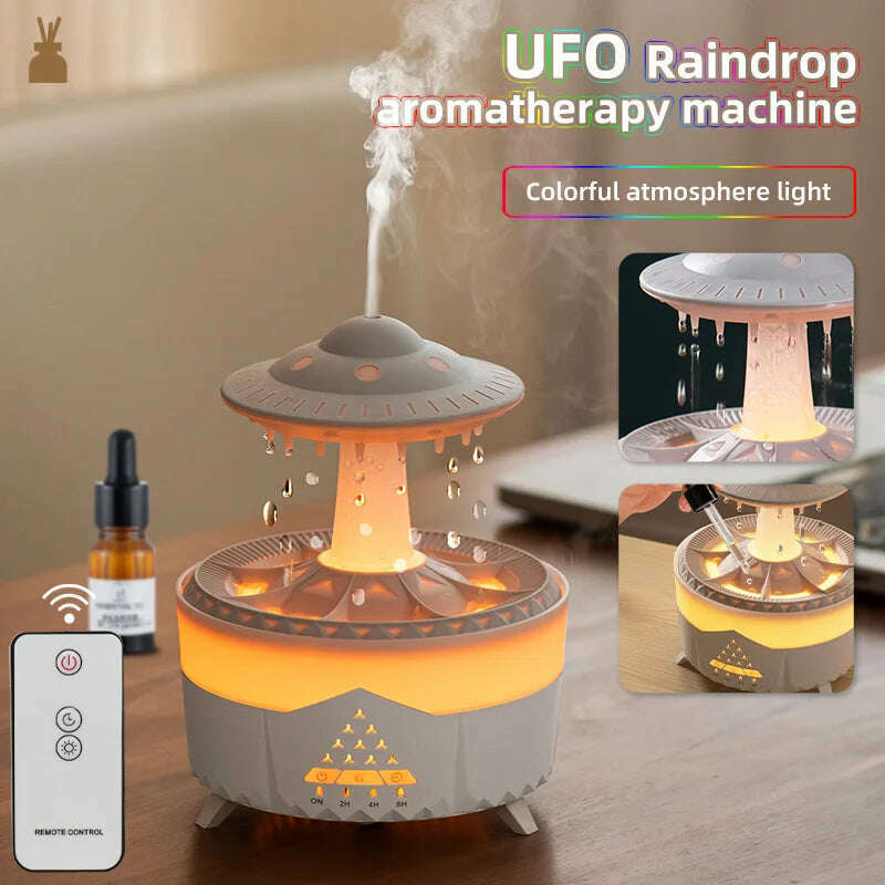 KIMLUD, UFO Shaped Mute Rain Cloud Humidifier Raindrop Essential Oil Diffuser Aromatherapy With Remote 7 Color LED Humidifier Large Room, KIMLUD Womens Clothes