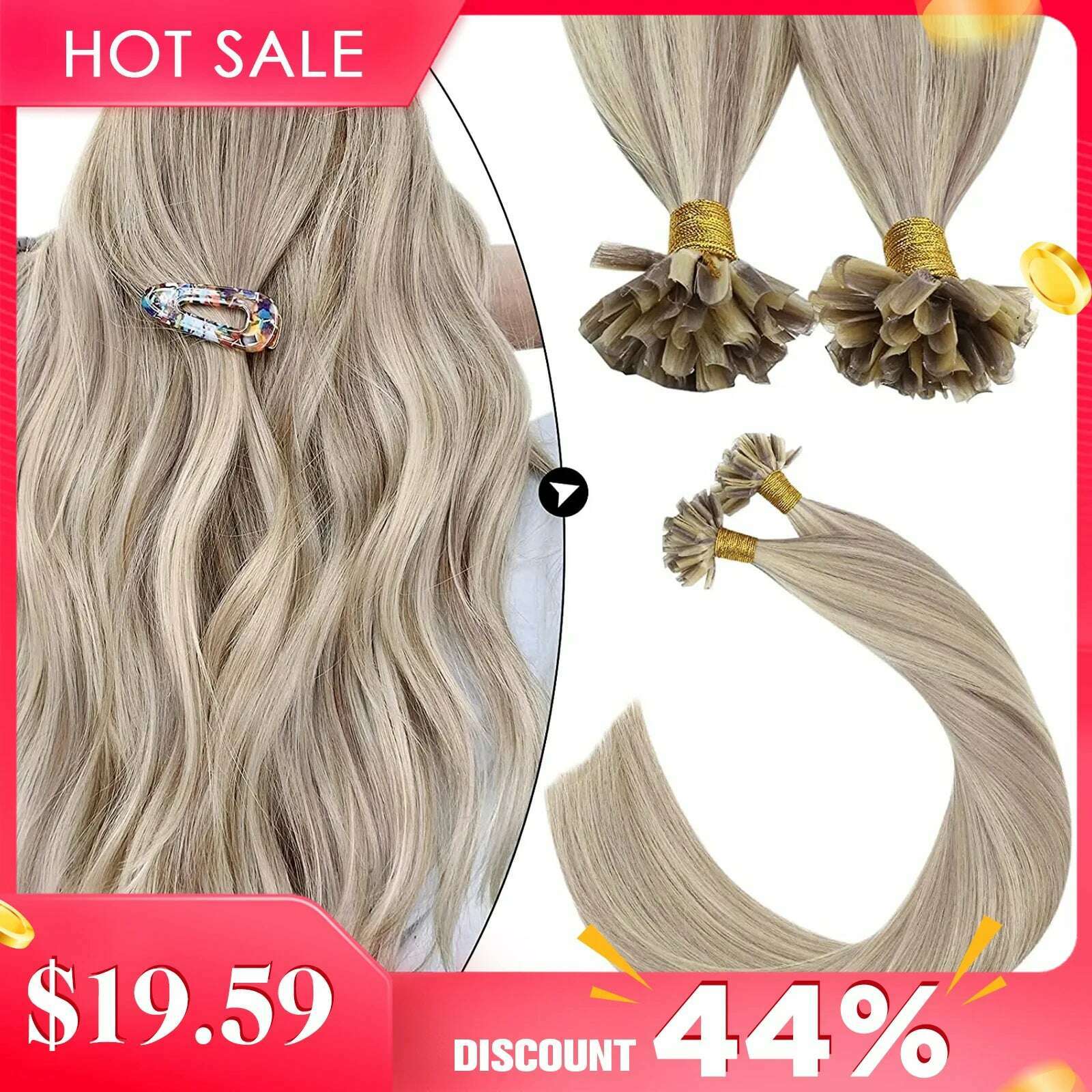 Ugeat U Tip Hair Extension Human Hair 1g/s Nail U Tip Hair For Women 14-24" Pre Bonded Hair Extensions 50g/100g Keratin Tip Hair - KIMLUD