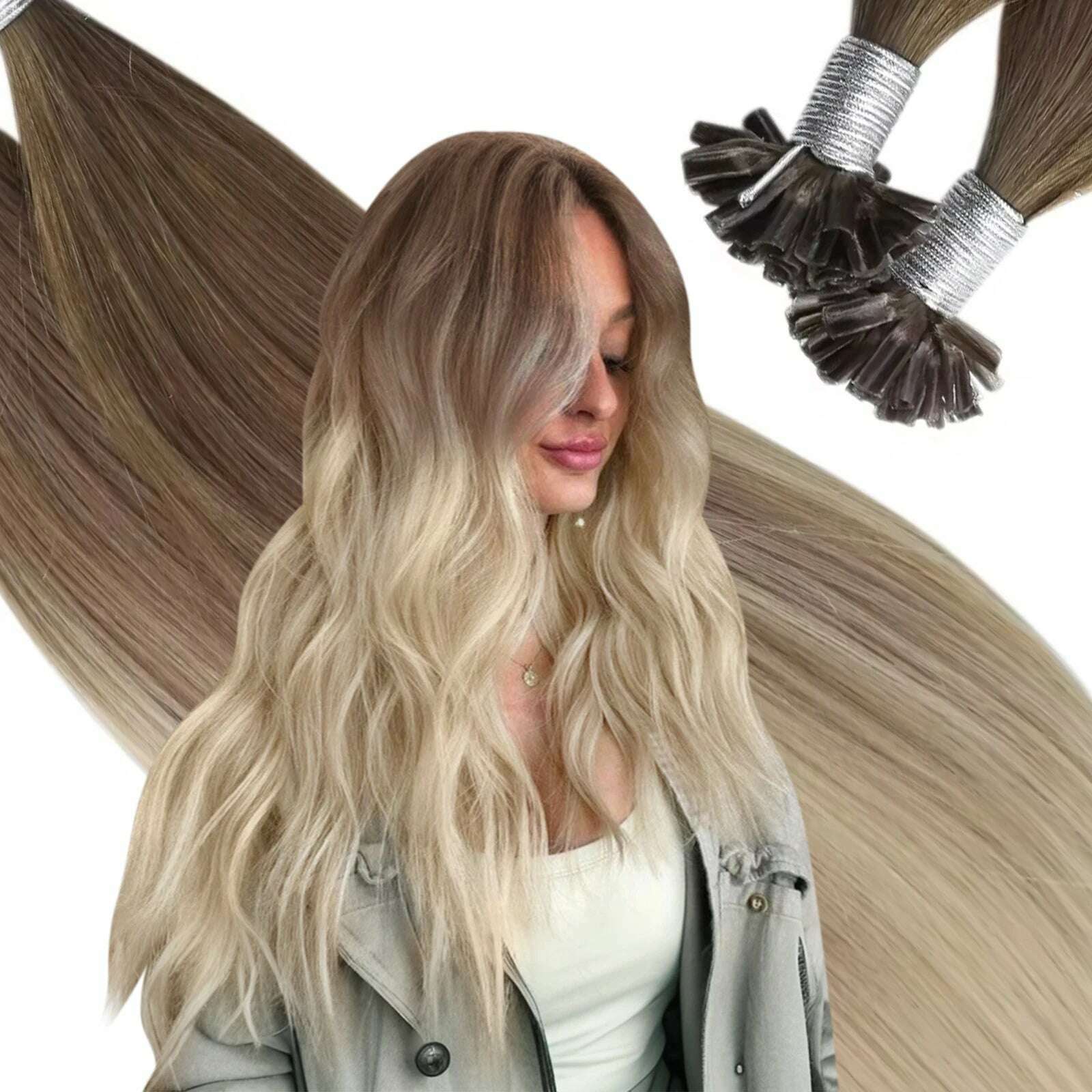 Ugeat U Tip Hair Extension Human Hair 1g/s Nail U Tip Hair For Women 14-24" Pre Bonded Hair Extensions 50g/100g Keratin Tip Hair - KIMLUD