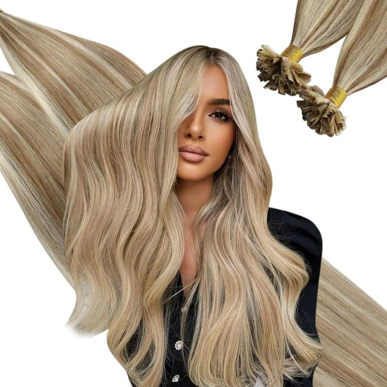 Ugeat U Tip Hair Extension Human Hair 1g/s Nail U Tip Hair For Women 14-24" Pre Bonded Hair Extensions 50g/100g Keratin Tip Hair - KIMLUD