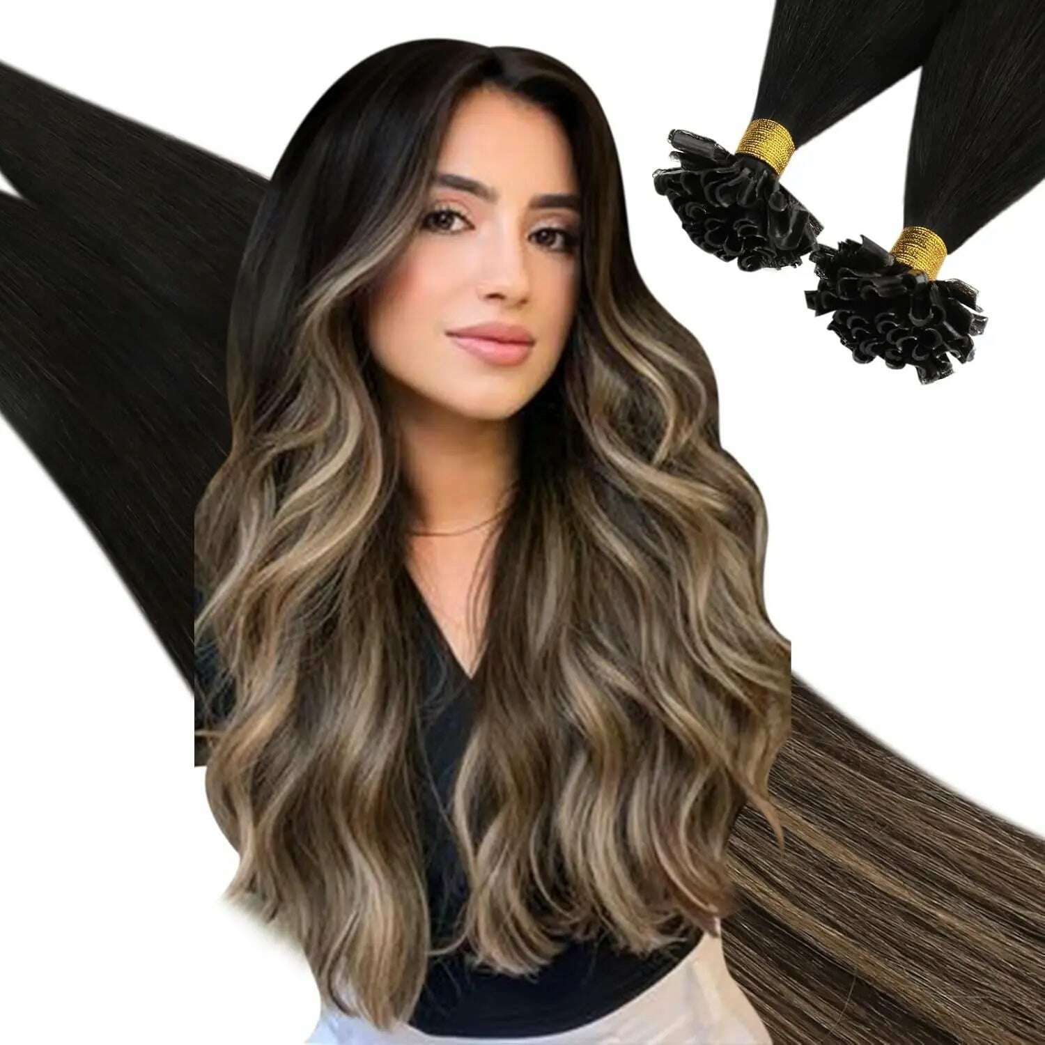Ugeat U Tip Hair Extension Human Hair 1g/s Nail U Tip Hair For Women 14-24" Pre Bonded Hair Extensions 50g/100g Keratin Tip Hair - KIMLUD