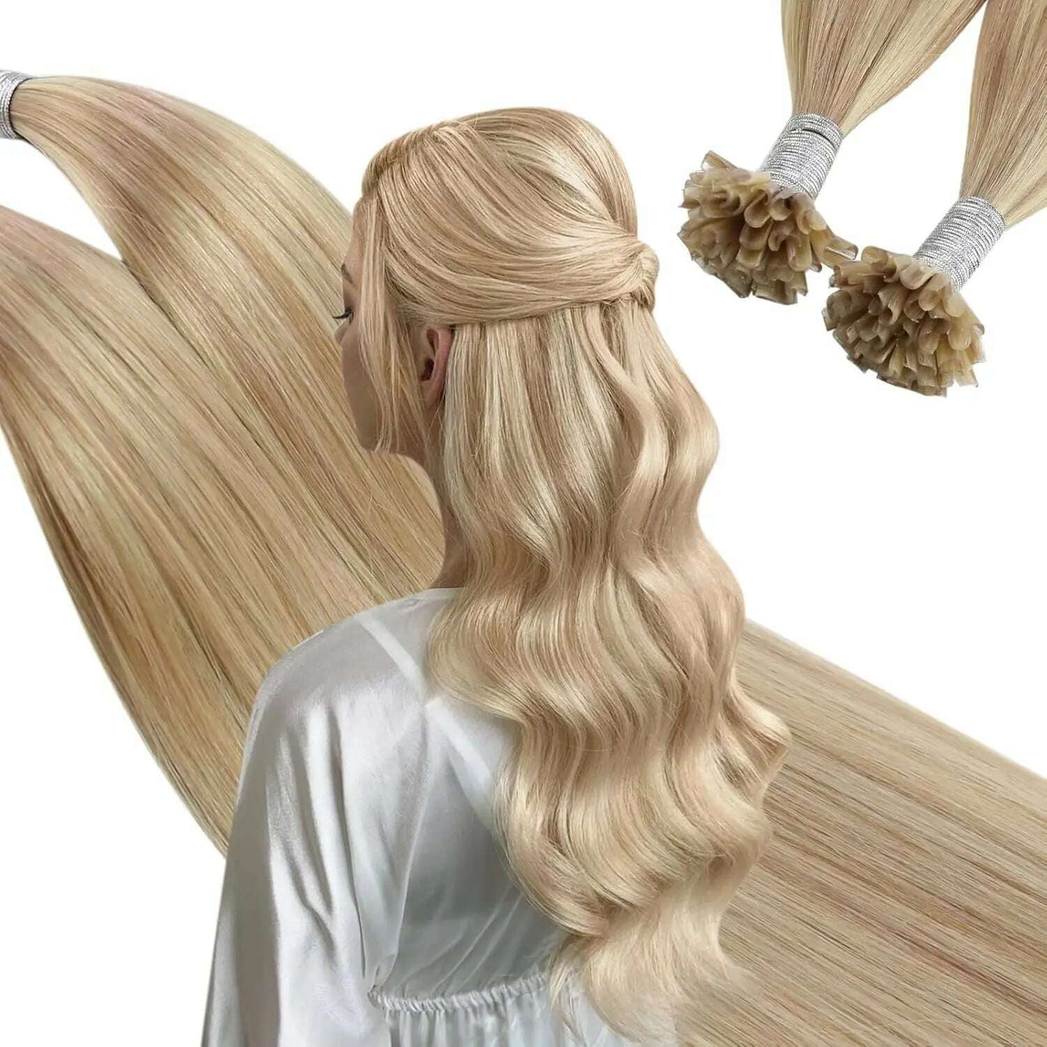 Ugeat U Tip Hair Extension Human Hair 1g/s Nail U Tip Hair For Women 14-24" Pre Bonded Hair Extensions 50g/100g Keratin Tip Hair - KIMLUD
