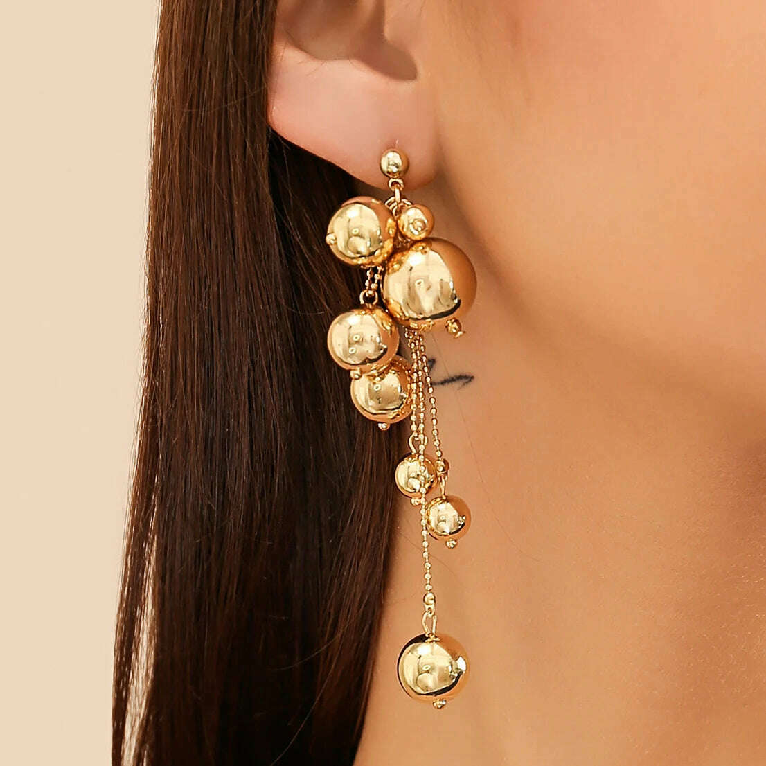 KIMLUD, Unique Goth Big Ball Tassel Drop Earrings for Women Classic Elegant Imitation Pearl Piercing Hanging Earrings Y2K Jewelry Gift, Gold Color, KIMLUD APPAREL - Womens Clothes