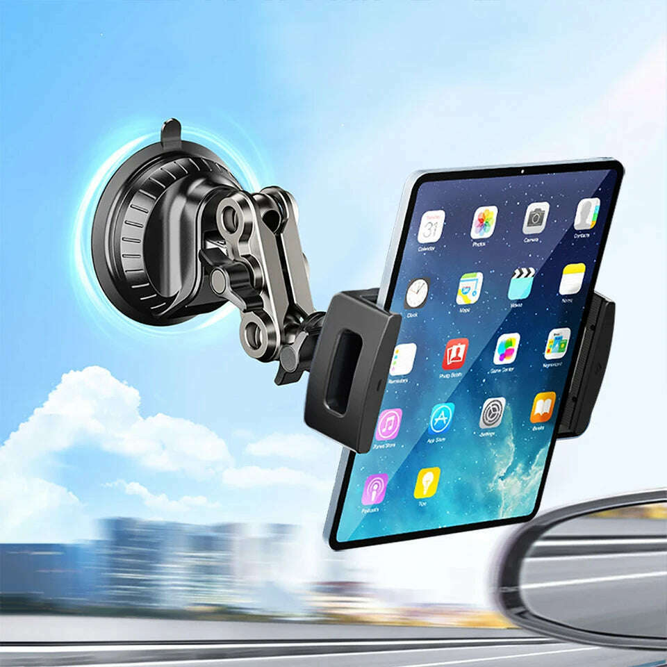 Universal Metal Tablet Phone Holder in Car Ball Head Bracket Suction Cup Mount 360 Rotation Stand for iPad 12.9" Samsung Xiaomi - KIMLUD