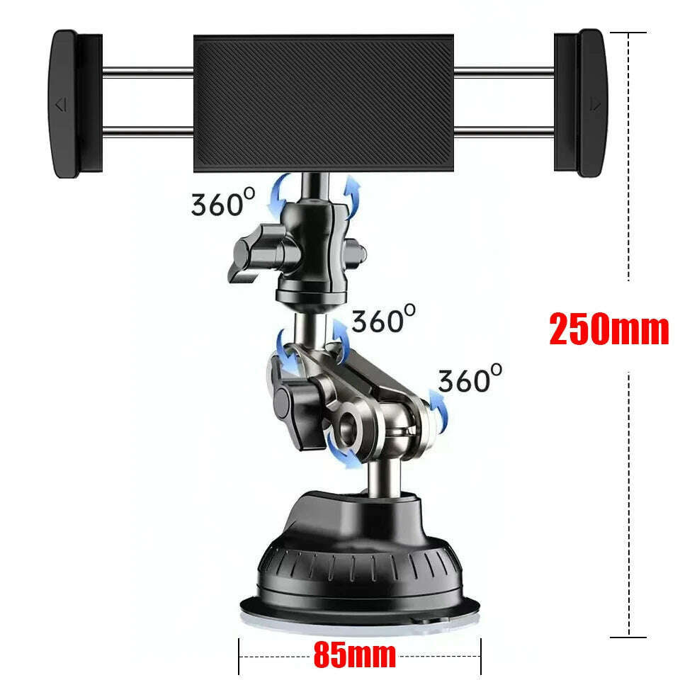 Universal Metal Tablet Phone Holder in Car Ball Head Bracket Suction Cup Mount 360 Rotation Stand for iPad 12.9" Samsung Xiaomi - KIMLUD
