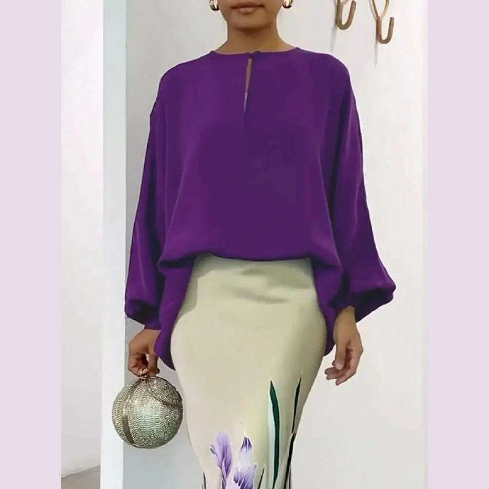 KIMLUD, UOOZEE Female Elegant Blouse 2024 New Spring Summer Solid Color Puff Sleeves Loose Round-Neck Casual Daily Shirts Tops, KIMLUD Womens Clothes
