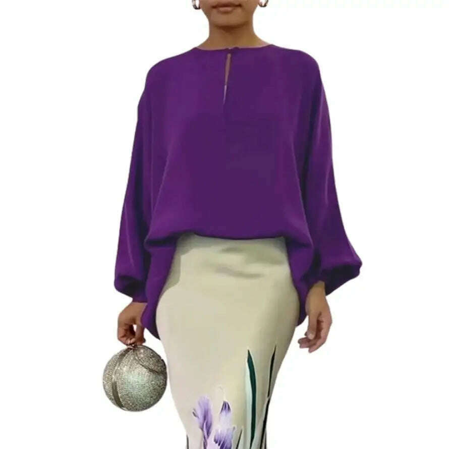 KIMLUD, UOOZEE Female Elegant Blouse 2024 New Spring Summer Solid Color Puff Sleeves Loose Round-Neck Casual Daily Shirts Tops, KIMLUD Womens Clothes
