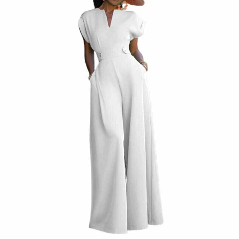 KIMLUD, Uoozee Female Elegant Party Evening Jumpsuit  2023 New Summer Fashion Solid Color Cap Sleeve Wide Leg Summer Jumpsuits For Women, White / S, KIMLUD Women's Clothes