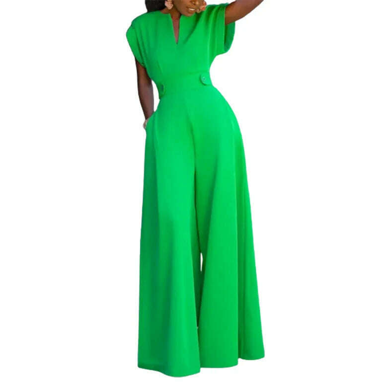 KIMLUD, Uoozee Female Elegant Party Evening Jumpsuit  2023 New Summer Fashion Solid Color Cap Sleeve Wide Leg Summer Jumpsuits For Women, Green / S, KIMLUD Women's Clothes