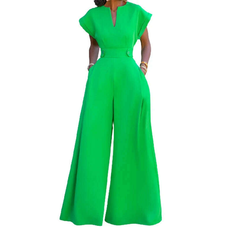 KIMLUD, Uoozee Female Elegant Party Evening Jumpsuit  2023 New Summer Fashion Solid Color Cap Sleeve Wide Leg Summer Jumpsuits For Women, KIMLUD Womens Clothes