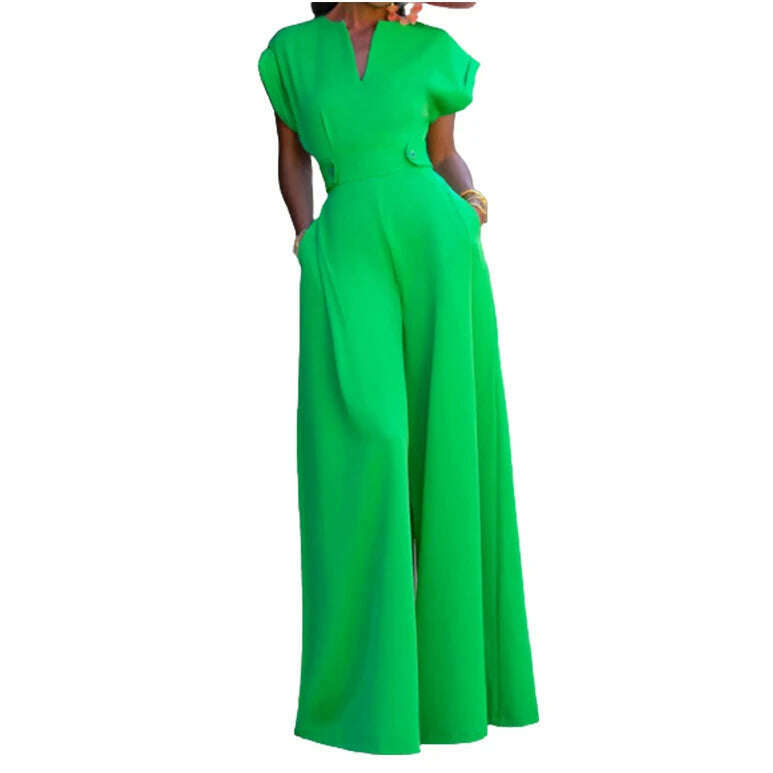 KIMLUD, Uoozee Female Elegant Party Evening Jumpsuit  2023 New Summer Fashion Solid Color Cap Sleeve Wide Leg Summer Jumpsuits For Women, KIMLUD Womens Clothes