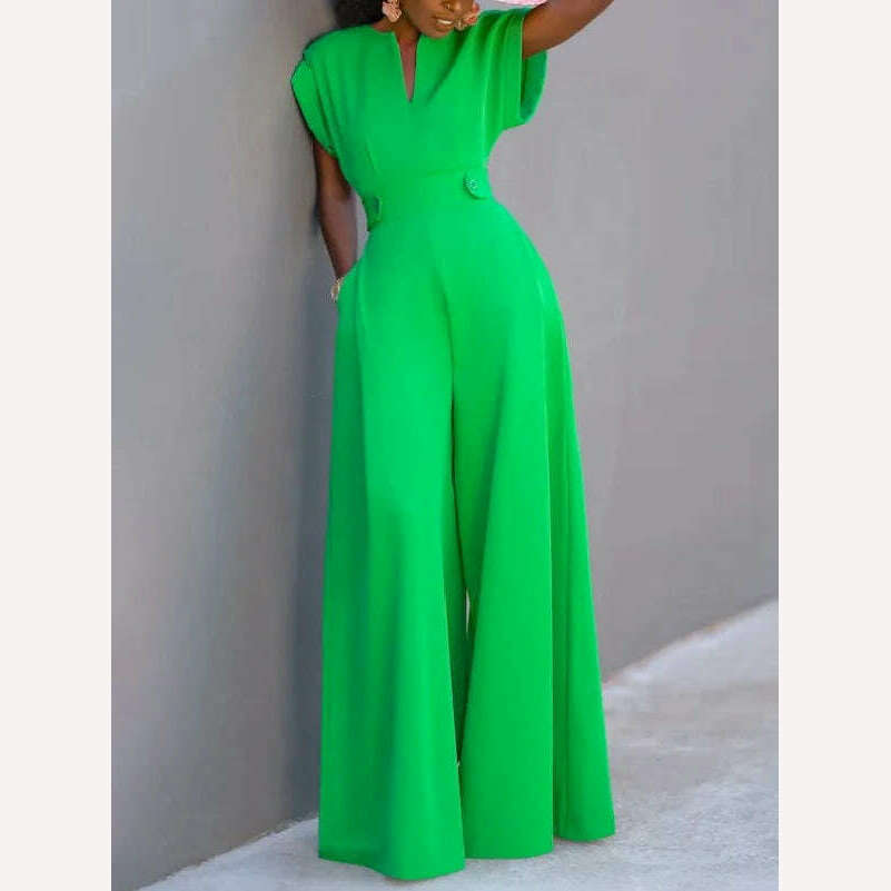 Uoozee Female Elegant Party Evening Jumpsuit 2023 New Summer Fashion Solid Color Cap Sleeve Wide Leg Summer Jumpsuits For Women - KIMLUD