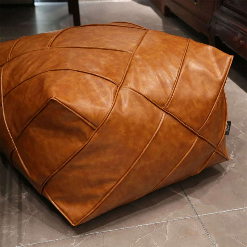 KIMLUD, Upgraded Moroccan PU Leather Seat Pier Cushion Cover Floor Tatami Square Futon Lazy Sofa Stool Footstool Folk Decor Chair Cover, 04, KIMLUD Women's Clothes