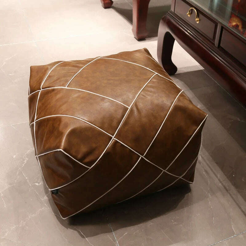 KIMLUD, Upgraded Moroccan PU Leather Seat Pier Cushion Cover Floor Tatami Square Futon Lazy Sofa Stool Footstool Folk Decor Chair Cover, 02, KIMLUD Women's Clothes