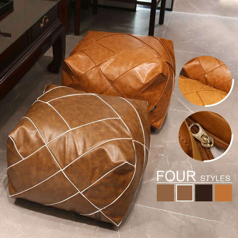KIMLUD, Upgraded Moroccan PU Leather Seat Pier Cushion Cover Floor Tatami Square Futon Lazy Sofa Stool Footstool Folk Decor Chair Cover, KIMLUD Women's Clothes