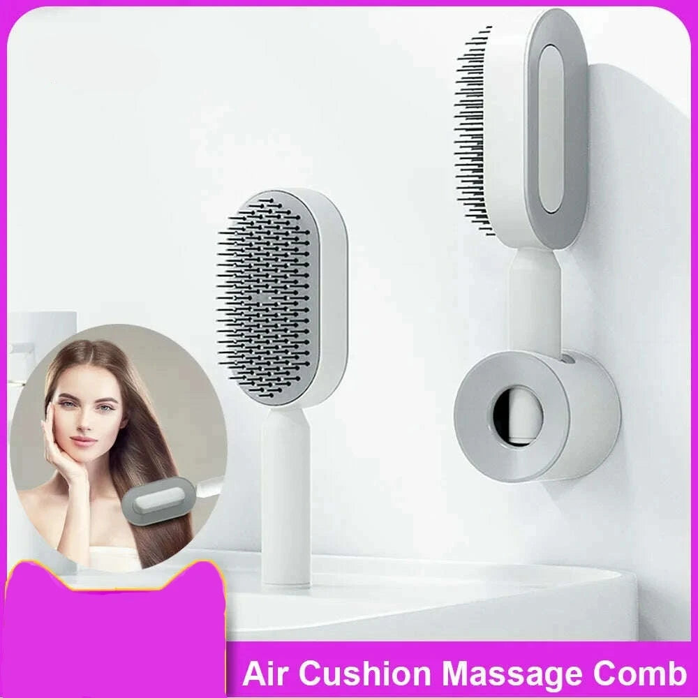 KIMLUD, Upgraded Press-Type Self Cleaning Hair Brush Air Cushion Comb Ladies LongHair 3D Central Airbag Massage Comb Household Hairbrush, KIMLUD Womens Clothes