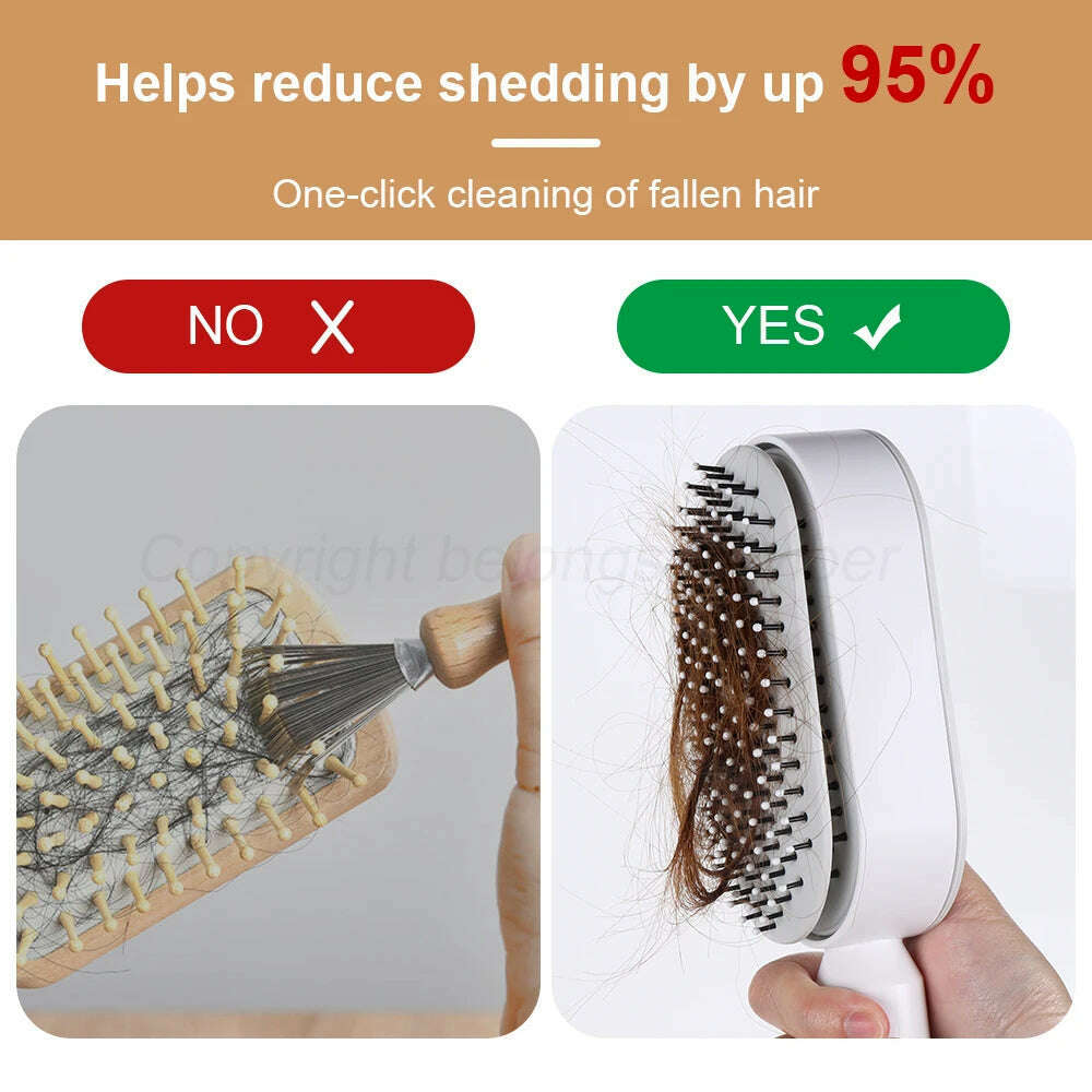 KIMLUD, Upgraded Press-Type Self Cleaning Hair Brush Air Cushion Comb Ladies LongHair 3D Central Airbag Massage Comb Household Hairbrush, KIMLUD Womens Clothes