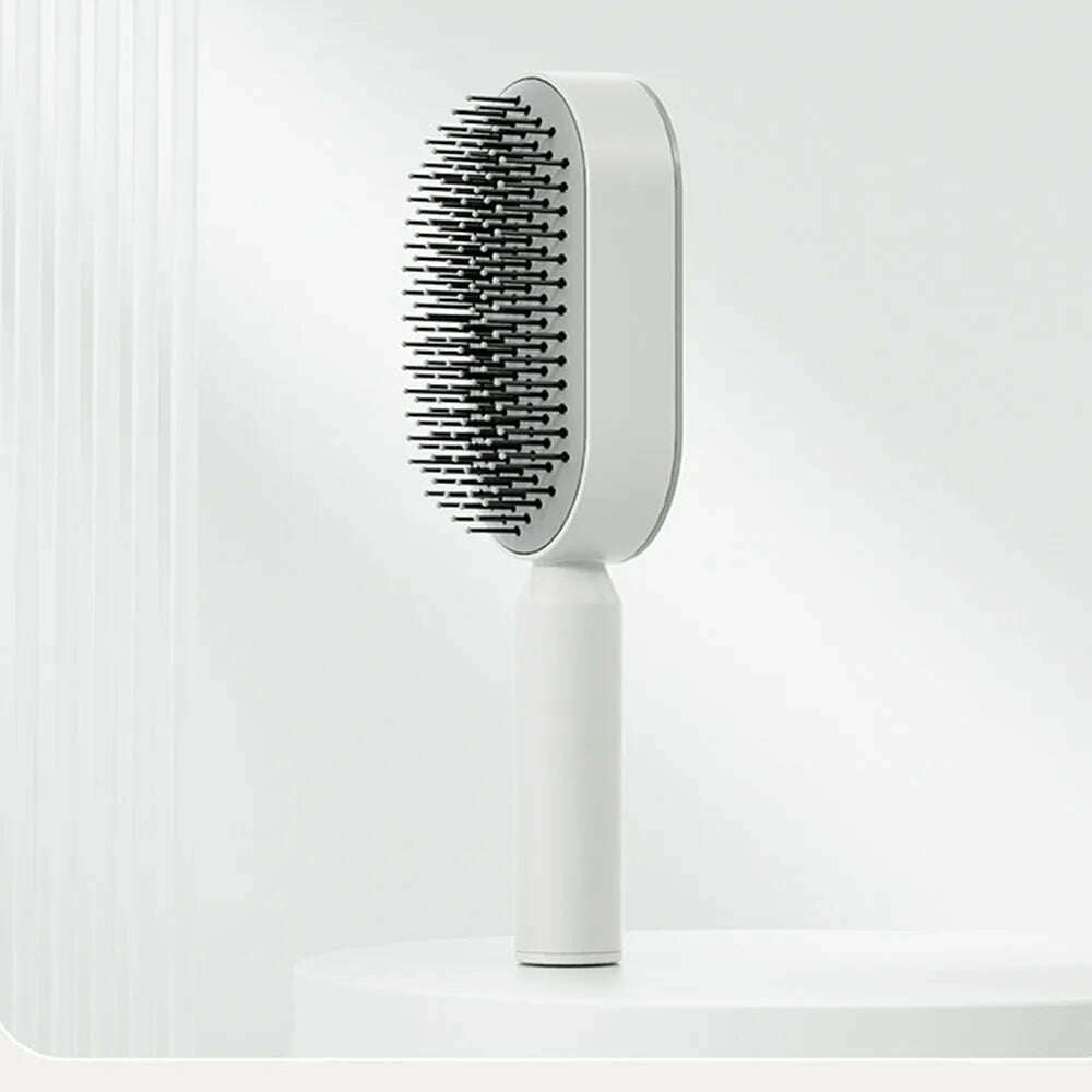 KIMLUD, Upgraded Press-Type Self Cleaning Hair Brush Air Cushion Comb Ladies LongHair 3D Central Airbag Massage Comb Household Hairbrush, Elegant White / CHINA, KIMLUD Womens Clothes