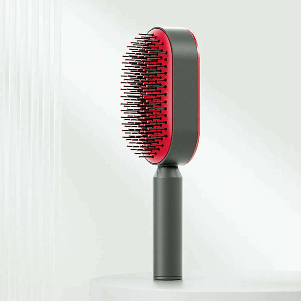KIMLUD, Upgraded Press-Type Self Cleaning Hair Brush Air Cushion Comb Ladies LongHair 3D Central Airbag Massage Comb Household Hairbrush, Passionate Red / CHINA, KIMLUD Womens Clothes