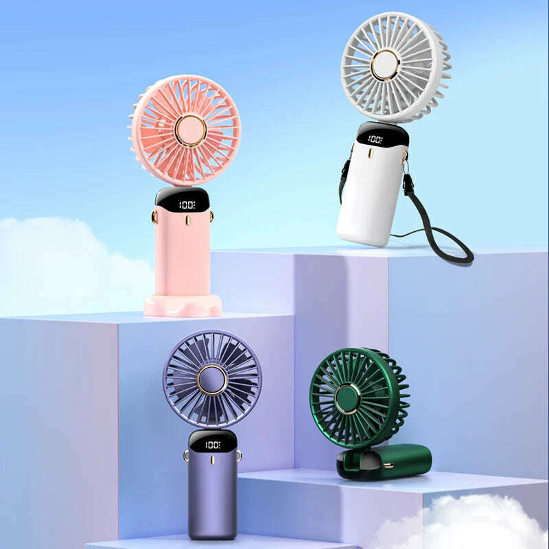 KIMLUD, USB Handheld Mini Fan Foldable Portable Neck Hanging Fans 5 Speed USB Rechargeable Fan with Phone Stand and Display Screen, KIMLUD Womens Clothes