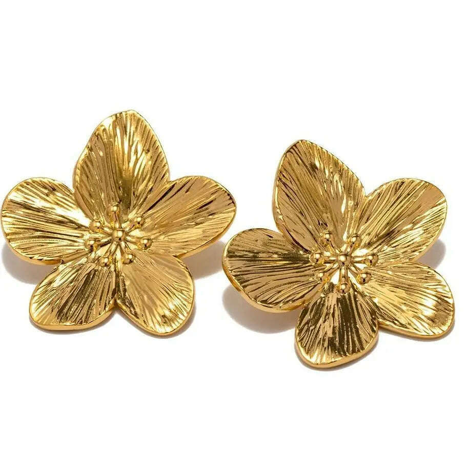 Uworld Hypoallergenic Stylish Vintage Flower Stud Earrings Premium 18k Gold Plated Stainless Steel For Women Party сережки женск - KIMLUD