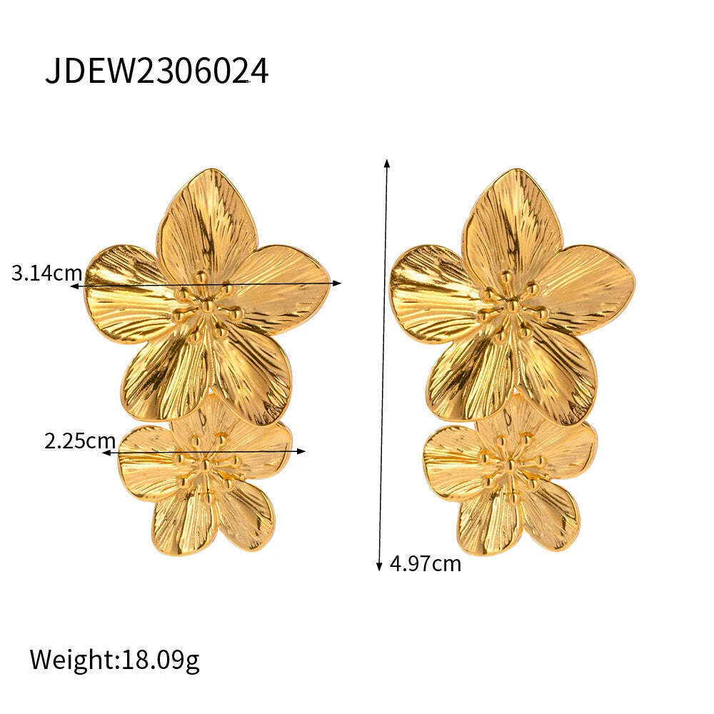 Uworld Hypoallergenic Stylish Vintage Flower Stud Earrings Premium 18k Gold Plated Stainless Steel For Women Party сережки женск - KIMLUD